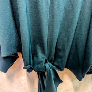 Oversized V Neck Tie Front Detailed Blouse with 3/4 Sleeves in Green by pixi+ivy